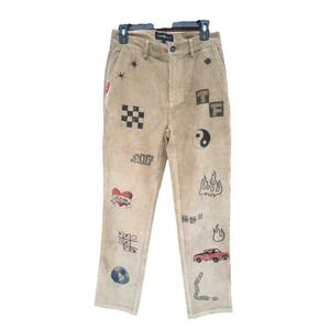 Teddy Fresh Applique Pants Mens 26 ‎ Brown Corduroy  NWT
